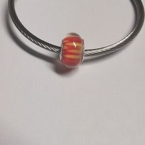Clear with Red and Yellow‎ Striped Background Charm for Pandora Style Bracelet
